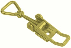 Pull-action latch Medium size Yellow color countersunk holes with Hinged Triangle screw loop