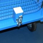 Hook style toggle latch attched to blue powder coated trolley