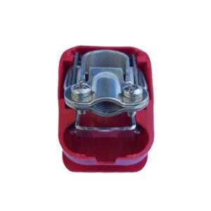 Set of Quick release battery terminals clamps Red and blue color covers Positive & Negative for bolt on application.