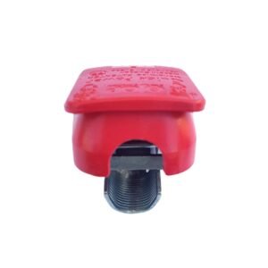 Quick release battery clamp Red color cover for mounting on Positive battery pole for crimp-down application.