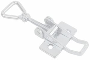 Chrome plated adjustable Toggle latch Medium size countersunk holes with Hinged Triangle screw loop