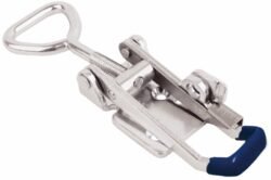 Stainless latches Medium size countersunk holes with Triangle screw loop safety catch and blue rubber handle