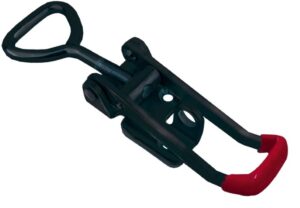 Black color Toggle latch Large size countersunk holes with red color rubber coated handle and Triangle screw loop